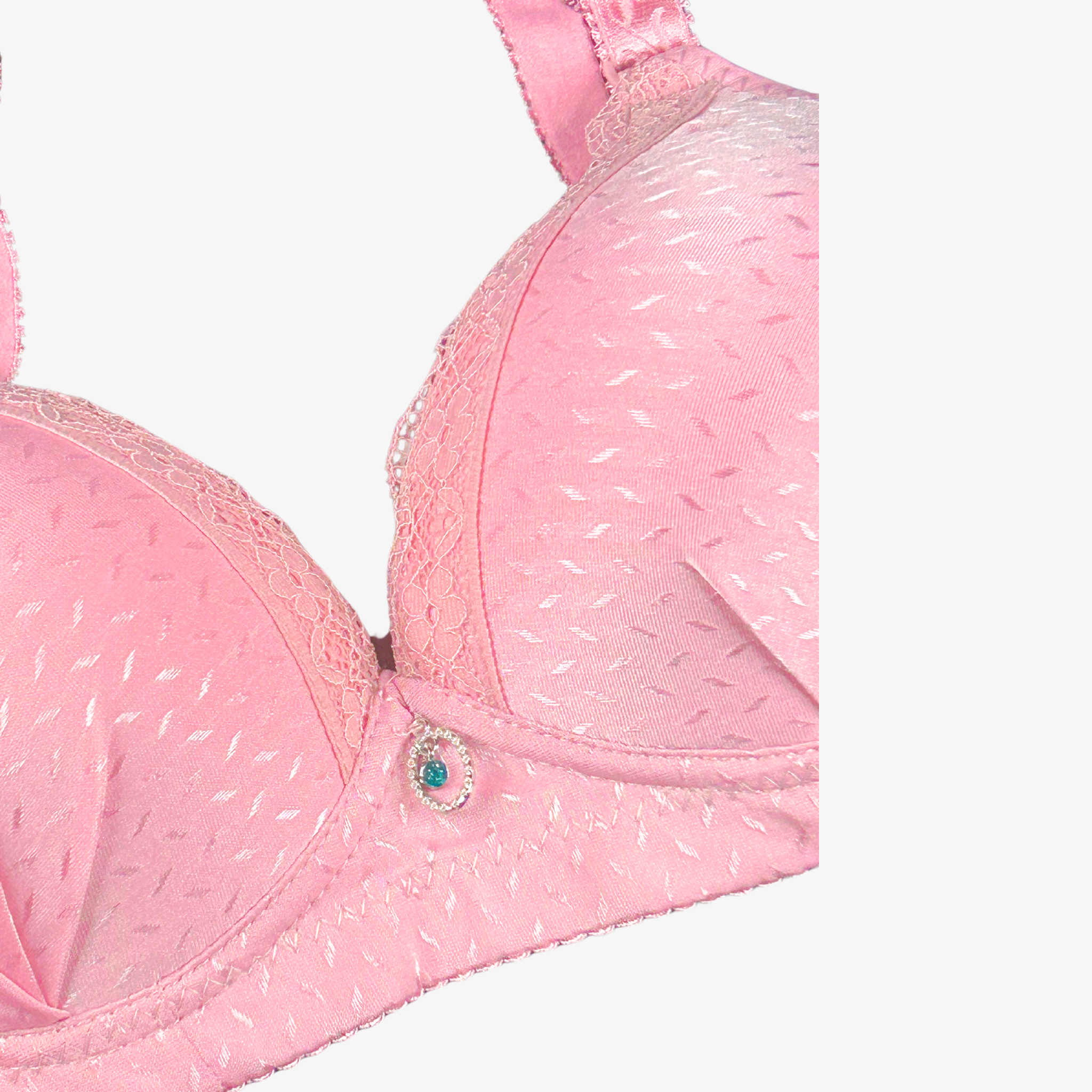 FEMINIQUE DOUBLE PADDED WIRE-FREE 3/4TH COVERAGE SLIGHTLY LACED BRA- PINK, SKIN