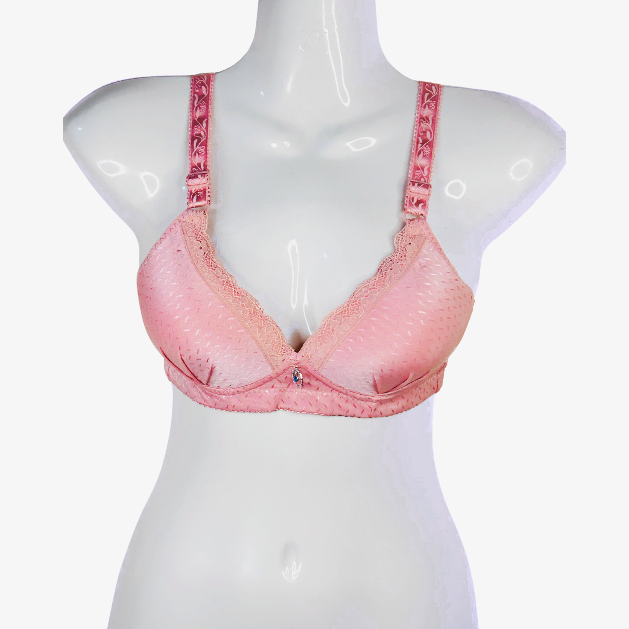 FEMINIQUE DOUBLE PADDED WIRE-FREE 3/4TH COVERAGE SLIGHTLY LACED BRA- PINK, BLACK