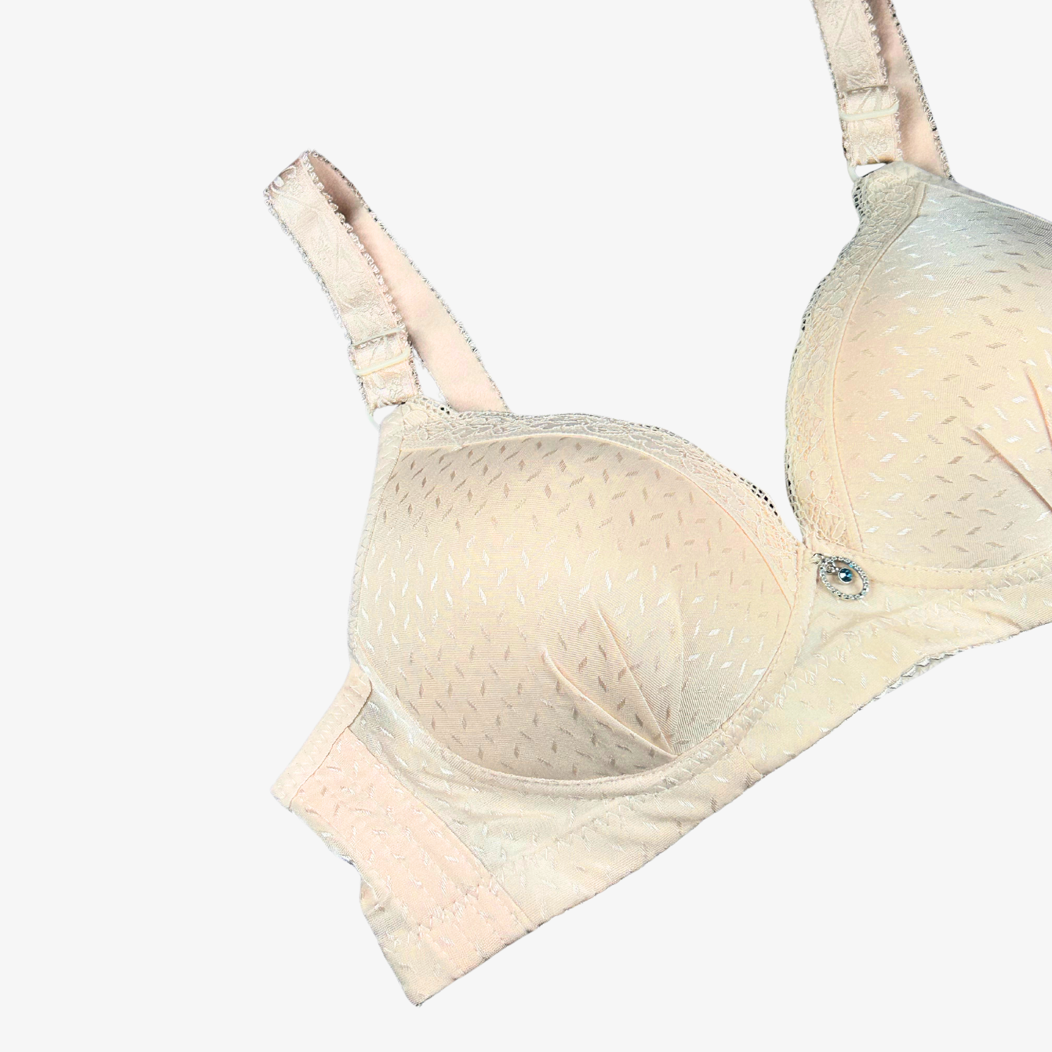 FEMINIQUE DOUBLE PADDED WIRE-FREE 3/4TH COVERAGE SLIGHTLY LACED BRA- RED, BEIGE