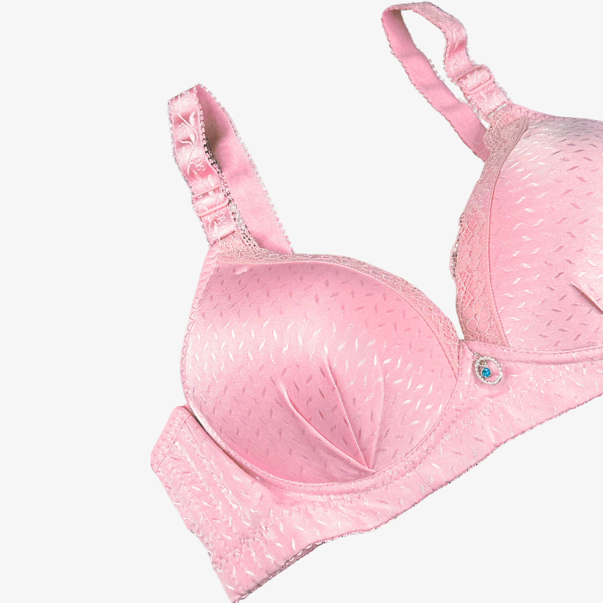 FEMINIQUE DOUBLE PADDED WIRE-FREE 3/4TH COVERAGE SLIGHTLY LACED BRA- PINK, SKIN