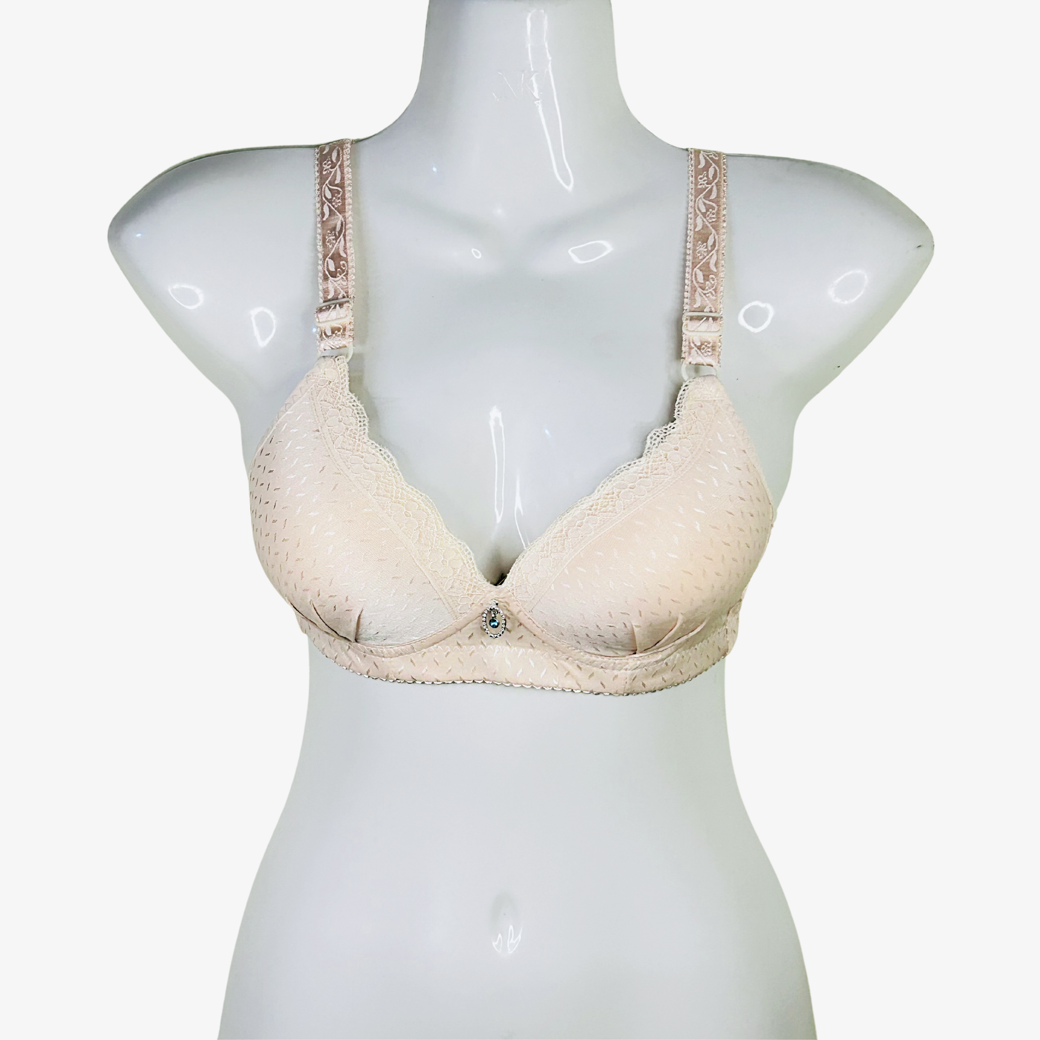 FEMINIQUE DOUBLE PADDED WIRE-FREE 3/4TH COVERAGE SLIGHTLY LACED BRA- RED, BEIGE