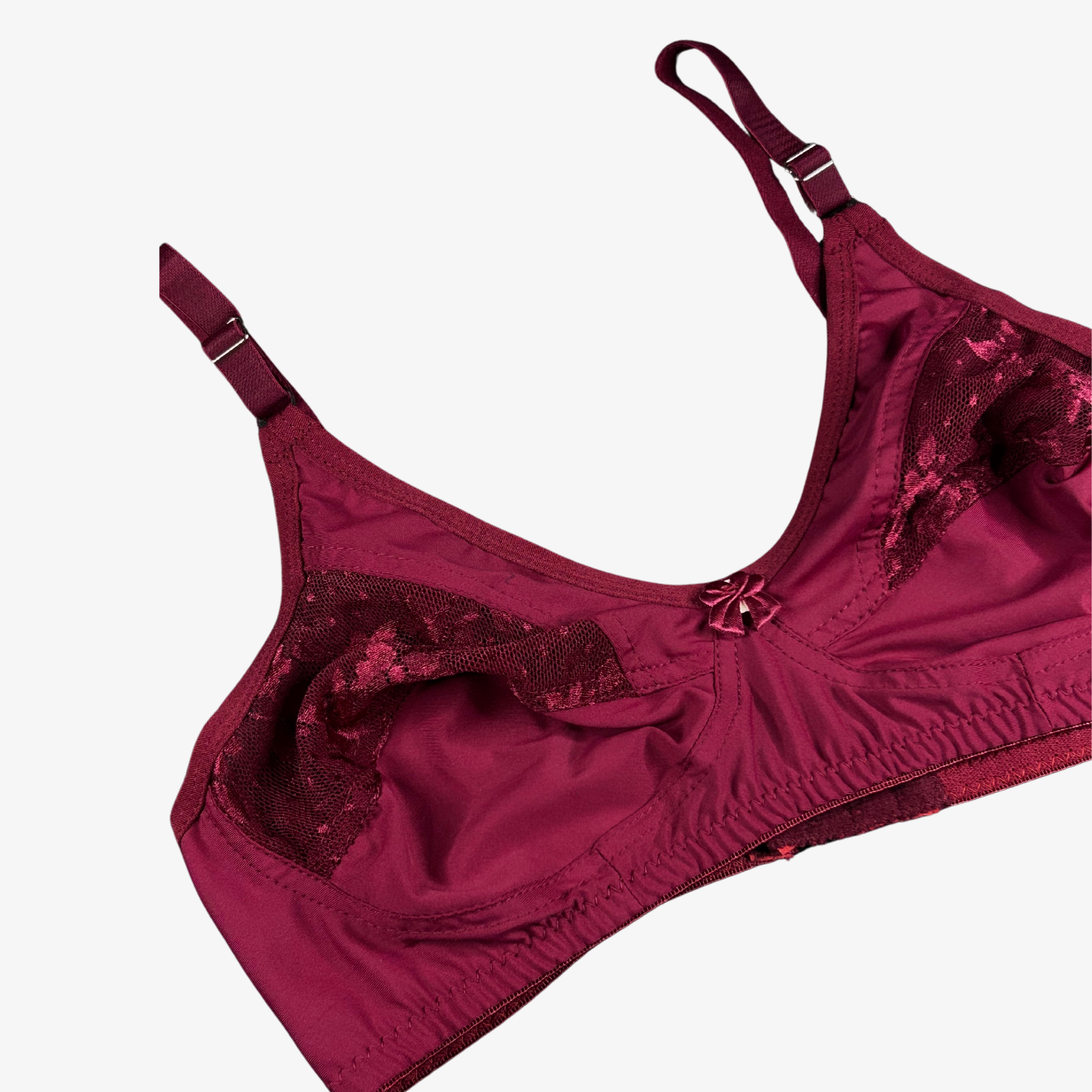 FEMINIQUE Elegant & Comfortable Jersey Half-Net Bra-Red, Maroon