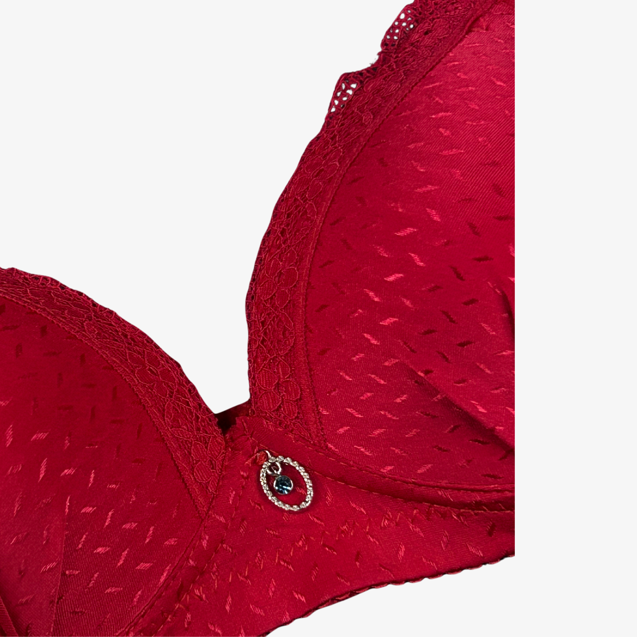 FEMINIQUE DOUBLE PADDED WIRE-FREE 3/4TH COVERAGE SLIGHTLY LACED BRA- RED, BEIGE